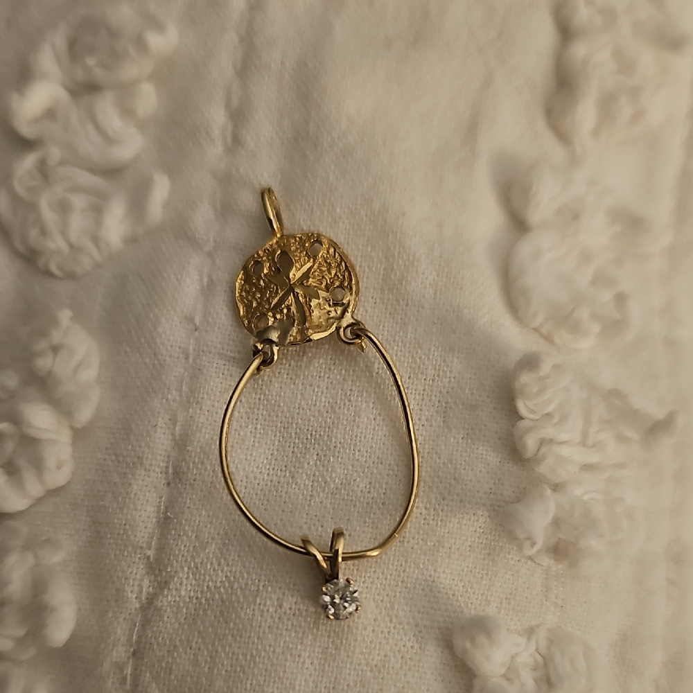 14 K Gold Coin Drop Necklace with Diamond Pendant